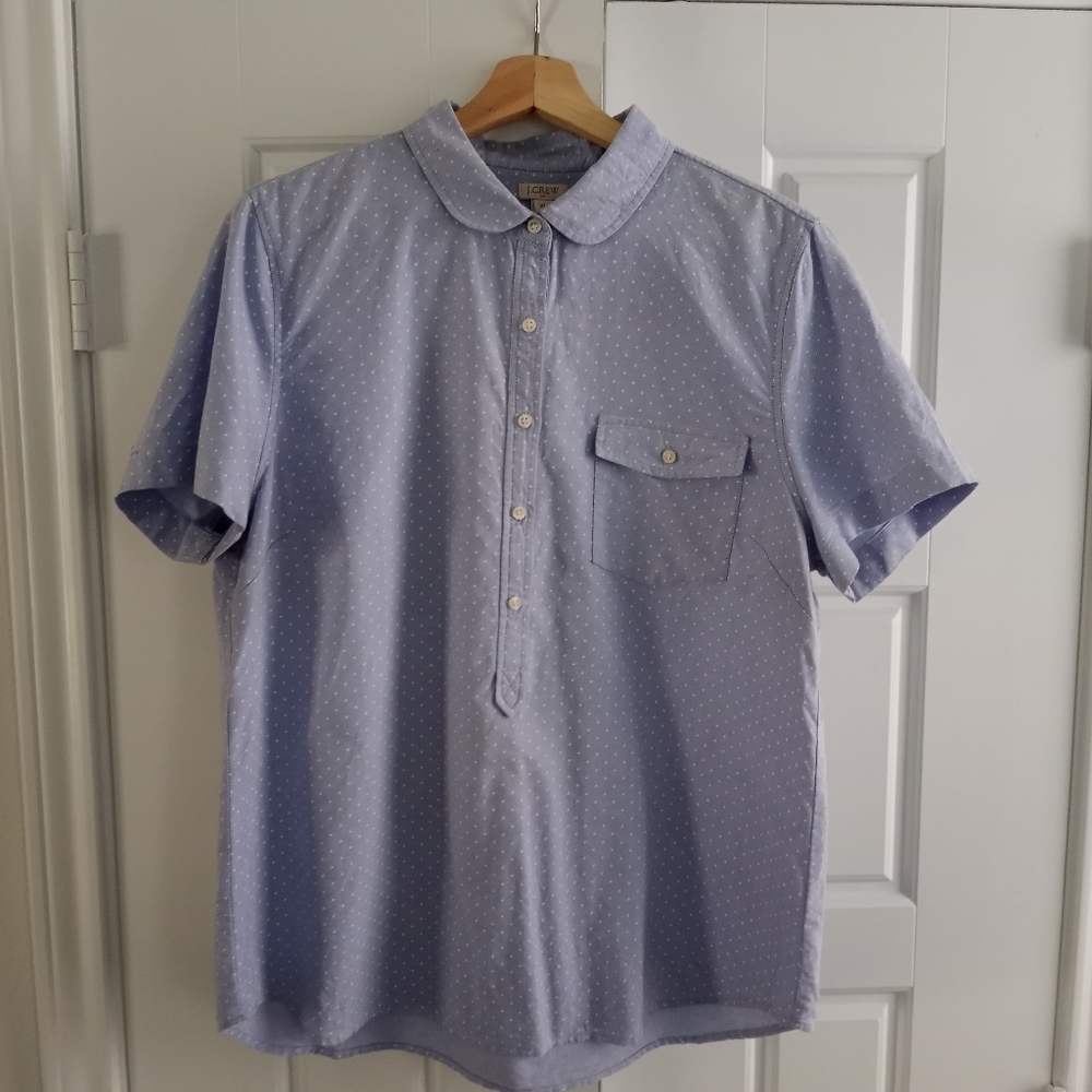 J. Crew Blue/White Polka Dot Collared Shirt XL